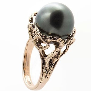 14K Solid Gold Engagement Ring, Tahitian Pearl Ring, Black Pearl Ring, Gold Ring, Wedding Ring, Handmade Ring, White Pearl Ring, Bridal Ring