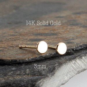 14K Solid Gold Stud Earrings, Solid Gold Studs, 14k Gold Earrings, Gold Stud, Polka Dot Stud, 14K Gold Circle Studs, Tiny Pebble, 3mm