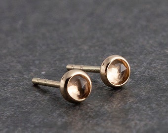 Solid Gold Bezel Setting, Tiny White Topaz Earrings, 5mm, Small Solid Gold Earrings, White Topaz Earrings, Stud Post Earrings