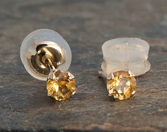 3mm Tiny Yellow Citrine Earrings, Small Solid Gold Earrings, Citrine Earrings, Stud Earrings, Post Earrings, Gemstone Earrings