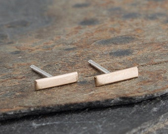 14K Solid Gold Bar Stud Earrings: Handmade Minimalist Jewelry