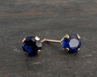 Solid Gold Blue Sapphire Small Stud Earrings 3mm