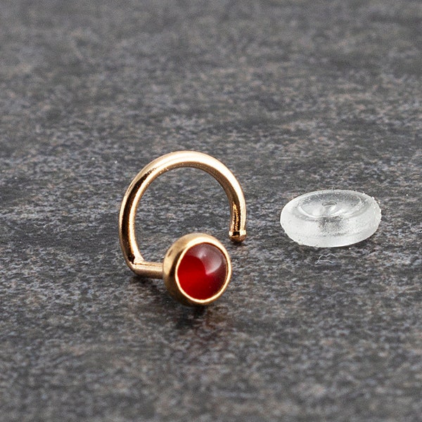 14K Solid Gold Nostril Screw, Solid Gold Screw Piercing, Carnelian Nose Stud, Body Jewelry, Right or Left Nostril SS-3MM-20GA-CARNELIAN