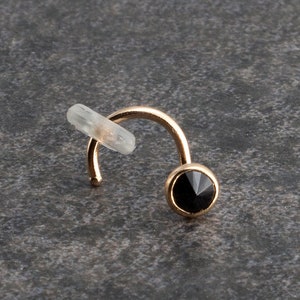 14K Solid Gold Nostril Screw Piercing, Black Spinel Nose Stud, Gold Piercing, Nose Pebble, Right or Left Nostril SG-3MM-20GA-Black Spinel