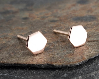 14K Rose Solid Gold Hexagon Studs, Solid Rose Gold Earrings, Gold Stud, Hexagon Studs, Rose Gold Studs, Tiny Pebble Tiny Earrings