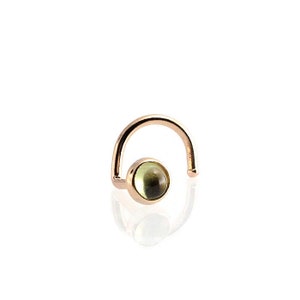 14K Solid Gold Nostril Screw, Solid Gold Screw Piercing, Peridot Nose Stud, Gold Piercing, Right or Left Nostril SG-3MM-20GA-PERIDOT