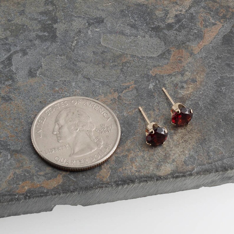 Garnet Earrings 6mm Post Earrings Natural Red Garnet Stud Earrings Stone Earrings Gemstone Earrings Stud Earrings All 14K Solid Gold
