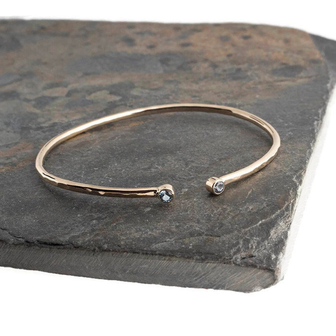 Aquamarine Open Cuff Bracelet 14K Solid Gold Bracelet Solid Etsy