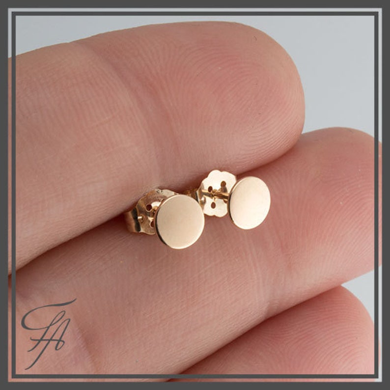 14K Solid Gold Studs Gold Disc Earrings All Solid Gold Etsy