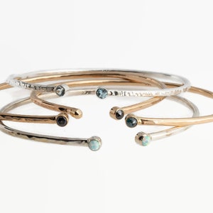 Solid Gold Stone Bezel Setting, Open Cuff Bracelet, Handmade Cuff Bracelet, Oval Bracelet with 14K solid Gold Bezel, Multi Stone Bracelet