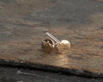 14K Gold Hammered Stud Earrings, Sterling Silver Post