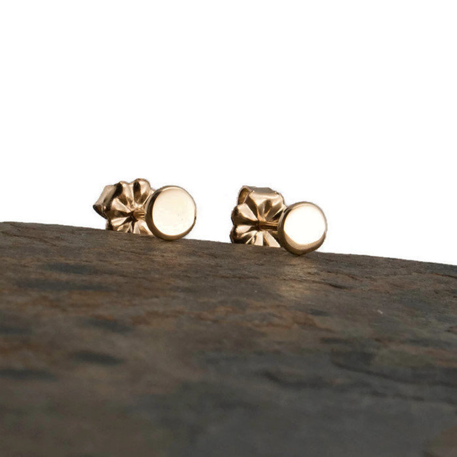 Gold Stud Earrings Gold Disc Earrings 14K Solid Gold Studs Etsy