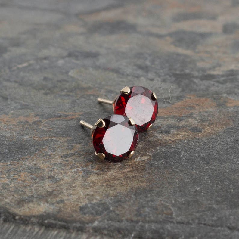 Garnet Earrings 6mm Post Earrings Natural Red Garnet Stud Earrings Stone Earrings Gemstone Earrings Stud Earrings All 14K Solid Gold