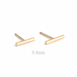 Tiny 14K Gold Bar Stud Earrings, Minimalist Jewelry (8.4mm) image 1
