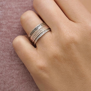Spinner Ring, Sterling Silver & 14K Gold Filled, Wide Band Ring, Gold Spinner Ring, Handmade Statement Jewelry, Gift for Her