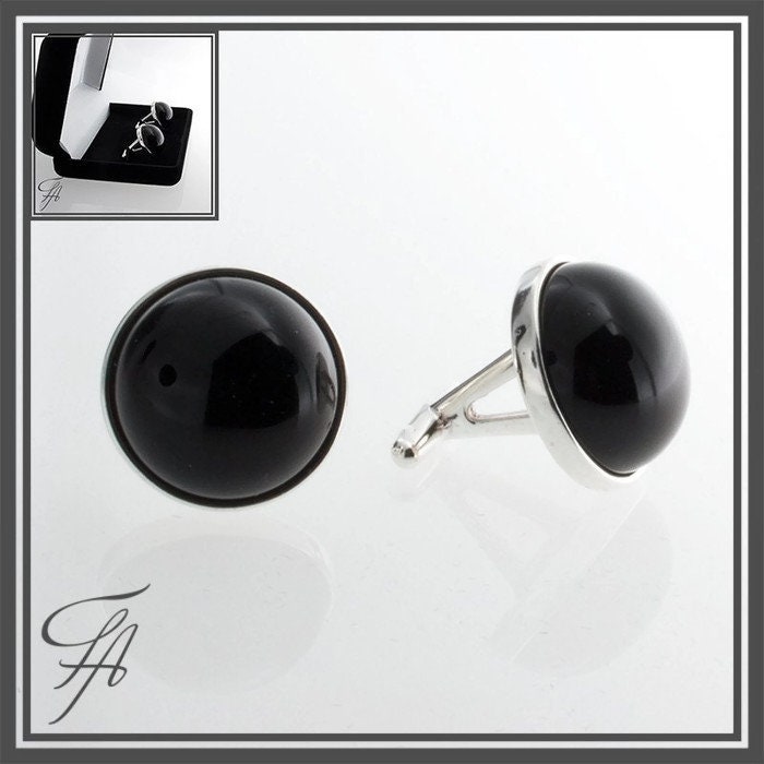Lot De Boutons De Manchette Ronds Vintage En Onyx Noir Et Or - Bijoux Homme