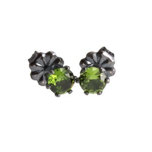 Green Peridot Post Stud Earrings, Handmade Earrings, Dainty Earrings, Statement Earrings, Silver earrings, Stone Post Earrings, 4mm