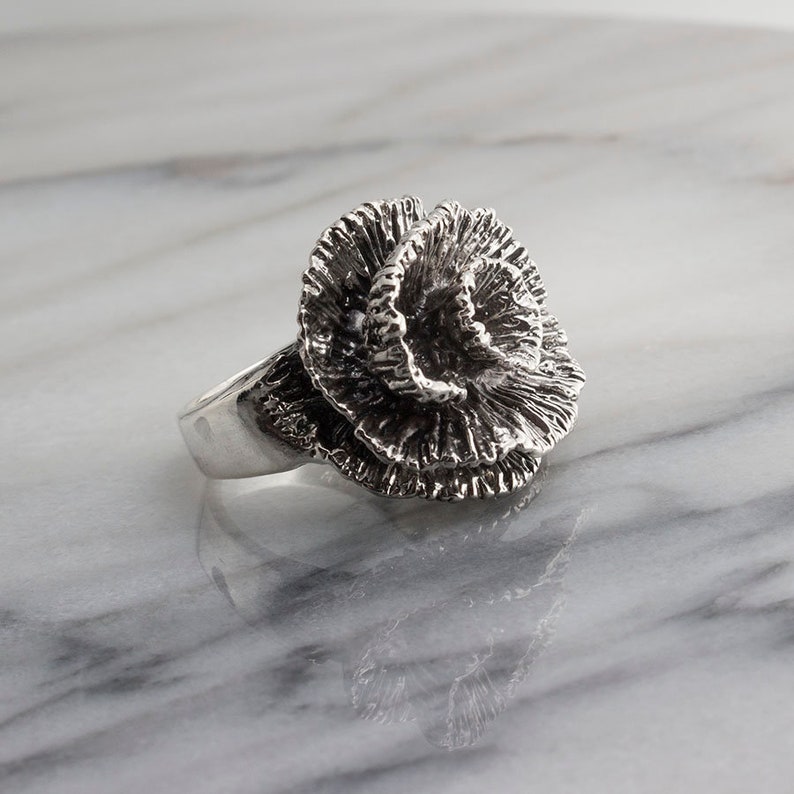 Sterling Silver Flower Statement Large Ring Silver Jewelry Handmade