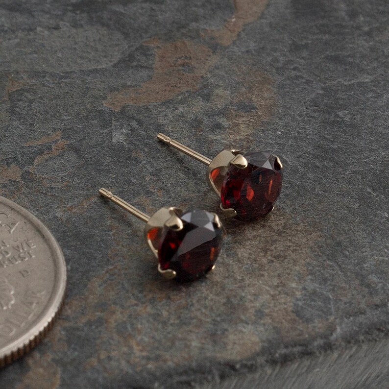 Garnet Earrings 6mm Post Earrings Natural Red Garnet Stud Earrings Stone Earrings Gemstone Earrings Stud Earrings All 14K Solid Gold