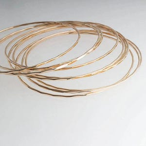 14K Gold Bangle | Faceted Hammered Single Gold Bracelet | Dainty Stacking Bangle | Minimalist 14K Gold Jewelry | Handmade Gift