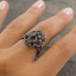 Organic Texture Sterlng Silver Handmade Rough Diamond Ring