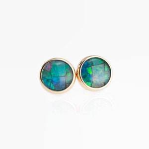 Solid Gold Bezel Opal Earrings, Natural Opal 6mm Stud Earrings, Small Solid Gold Earrings, Handmade Earrings, Stud Earrings