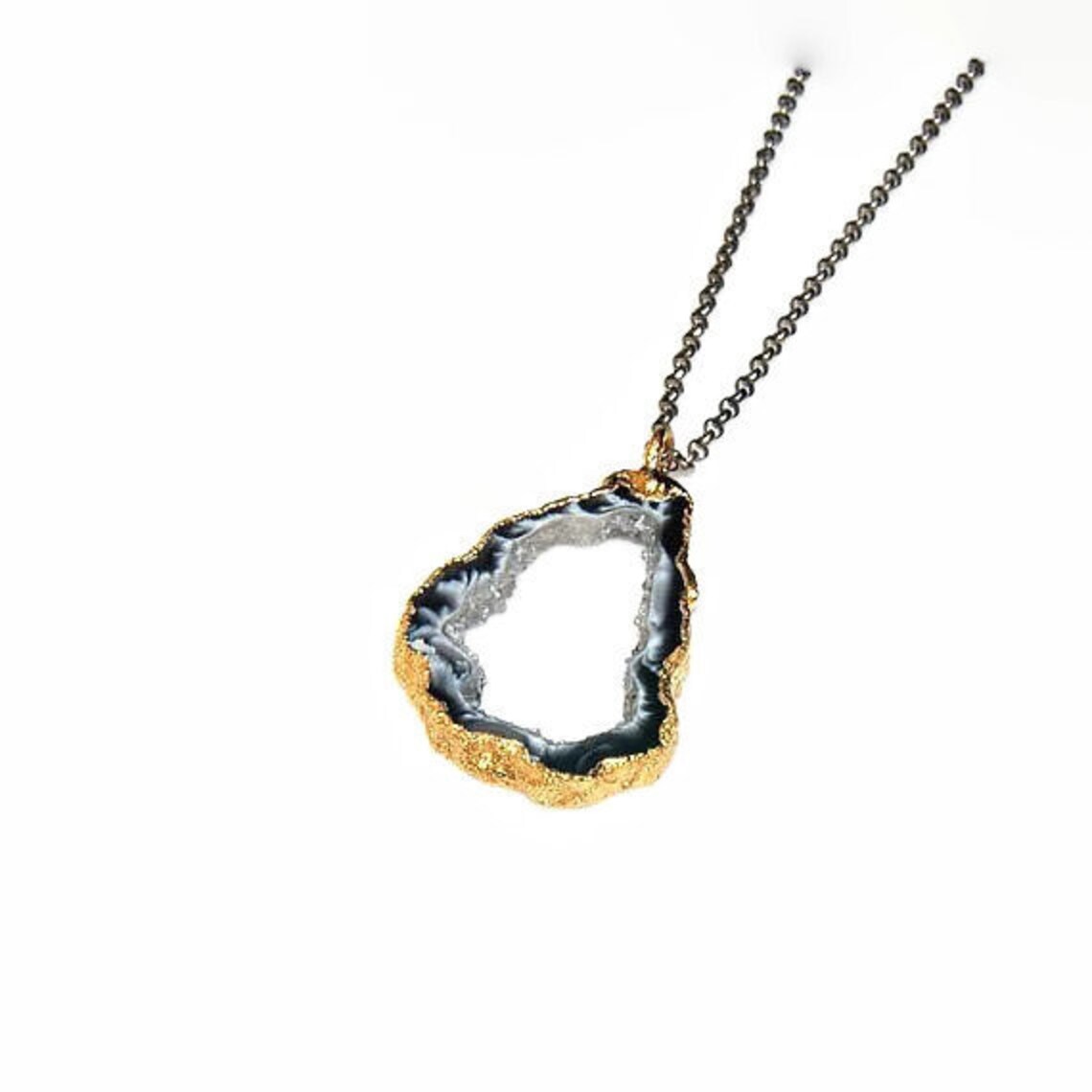 Geode Slice Stone Necklace Druzy Necklace Gold Necklace Etsy