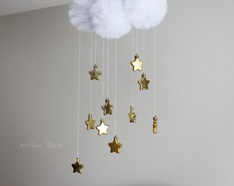 Cloud Mobile, Star Mobile, Baby Mobile, Nursery Mobile, Cloud, Weather, Twinkle Star, Nursery Decor, Rain Mobile, Neutral Mobile