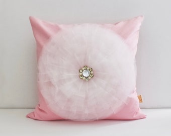 Blush Pink Flower Pillow Cover, Pink Decorative Pillows, Accent Pillow, Throw Pillow, Pillow Case, Shabby Pillow, Pink Bedding, Pink Pillow