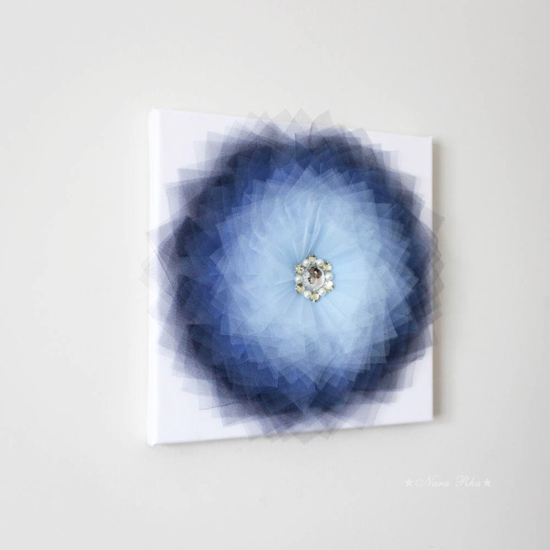 Blue Floral Wall Art Flower Wall Hangings Blue Flower Canvas Etsy