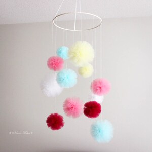 Baby Mobile, Crib Mobile, Mobile, Nursery Mobile, Pom Pom Mobile, Tulle Mobile, Crib Decor, Nursery Decor, Baby Room Decor, Play Room Decor image 7