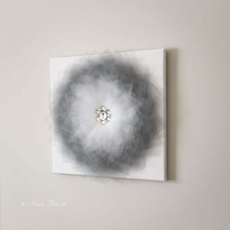 Gray Wall Art Gray Flower Wall Decor Gray and White Flower Etsy