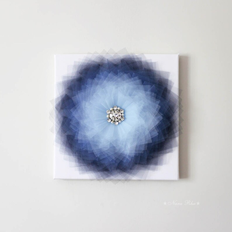 Blue Floral Wall Art Flower Wall Hangings Blue Flower Canvas Etsy