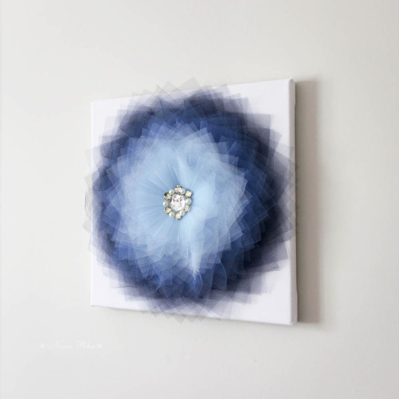 Blue Floral Wall Art Flower Wall Hangings Blue Flower Canvas Etsy