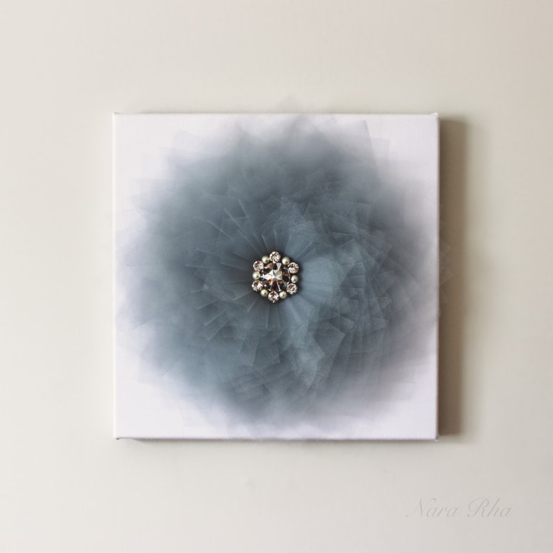 Silver Grey White Flower Wall Art Swarovski Crystal Flower Etsy