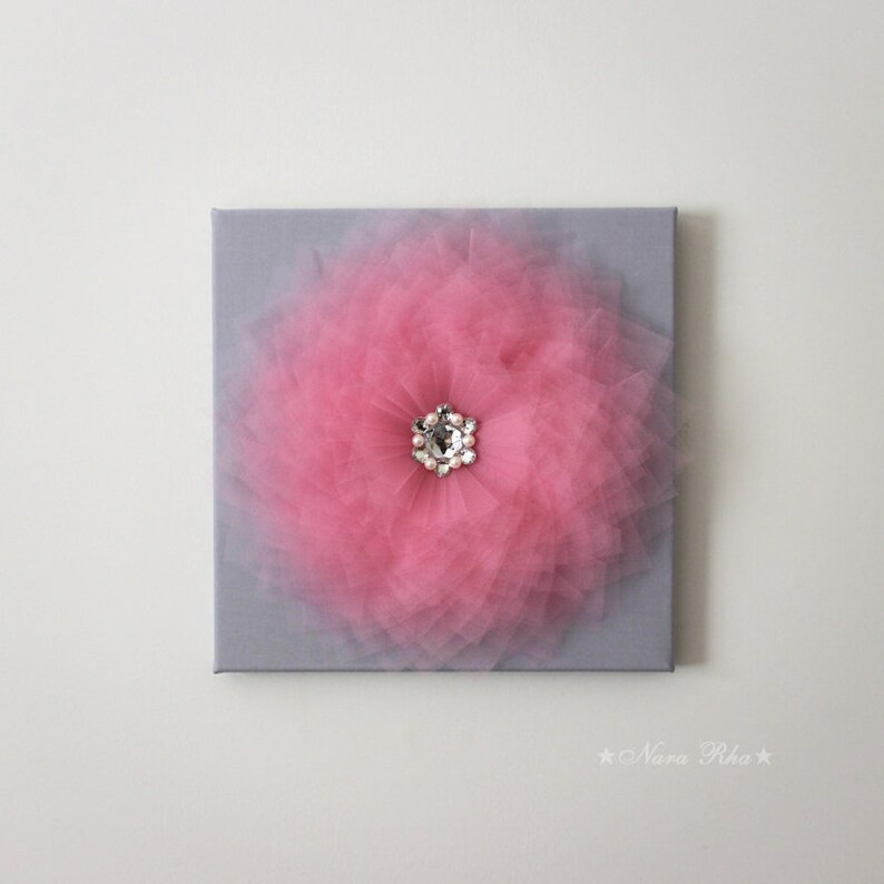 Flower Art Pink and Gray Nursery Wall Art Baby Girl Nursery Etsy