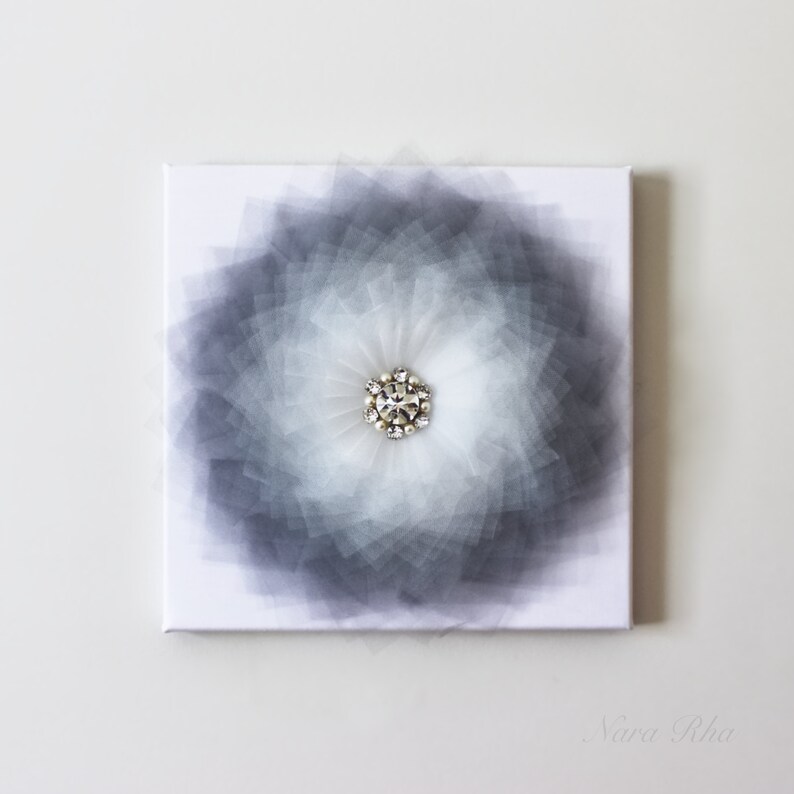 Gray Wall Art Gray Flower Wall Decor Gray and White Flower Etsy
