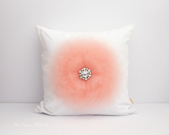 Throw Pillow Cover Peach and White One Throw Pillow Cover Peach and Green