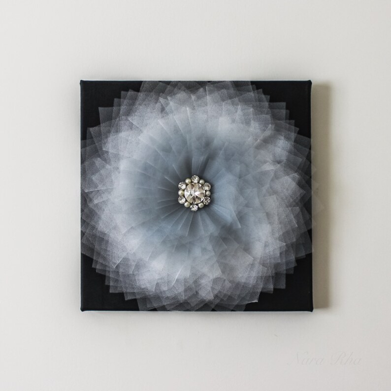 Gray Wall Art Gray Flower Wall Decor Gray and White Flower Etsy