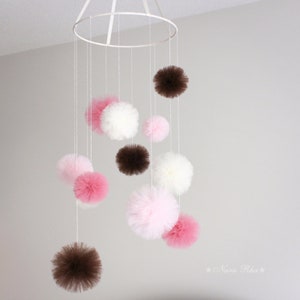 Baby Mobile, Crib Mobile, Mobile, Nursery Mobile, Pom Pom Mobile, Tulle Mobile, Crib Decor, Nursery Decor, Baby Room Decor, Play Room Decor image 5