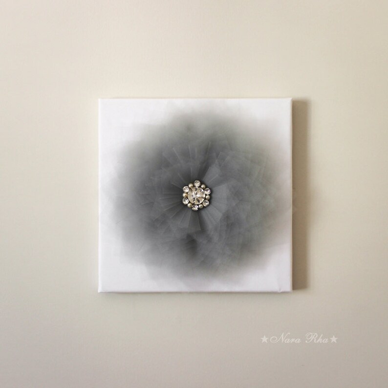 Silver Grey White Flower Wall Art Swarovski Crystal Image 0 Option 2