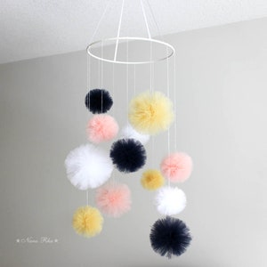 Baby Mobile, Crib Mobile, Mobile, Nursery Mobile, Pom Pom Mobile, Tulle Mobile, Crib Decor, Nursery Decor, Baby Room Decor, Play Room Decor image 6