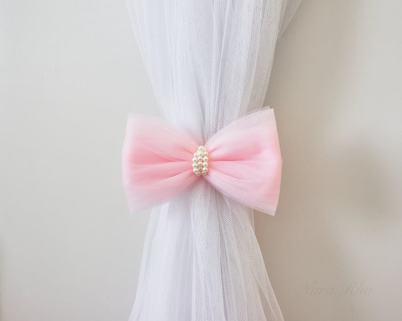 Bow Curtain Tie Backs Pink Bow Tie Backs Curtain Holdback Etsy
