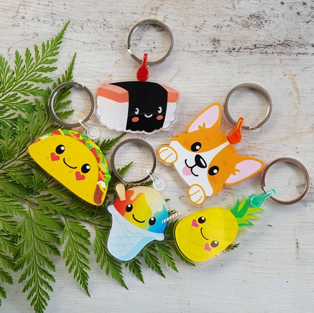 Keychains - 2" Cute Acrylic Double Sided - Pineapple Shave Ice T…