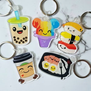 Keychains - 2" Acrylic Double Sided - Sushi Mickey Shave Ice Spam Eggs Rice Milk Tea Boba Coffee