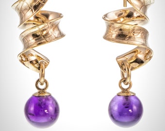 Small Festive 14k Gold Earrings with Amethyst Drops