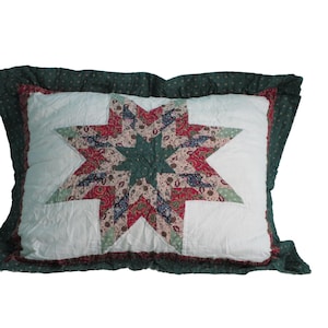 Quilted Patchwork Standard Pillow Sham Eight Point Star Design Zipper Back GUC