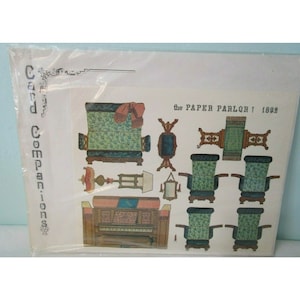 Vintage Papierpuppenhaus-Ausschnitte, Papiersalon, 1892, Kartenbegleiter, 1977, ungeschnitten