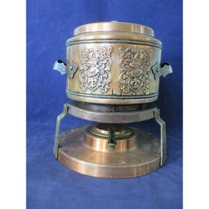 Vintage Copper Mixed Metal Knight Vine Fleur Motif Chafing Warming Fondue Pot