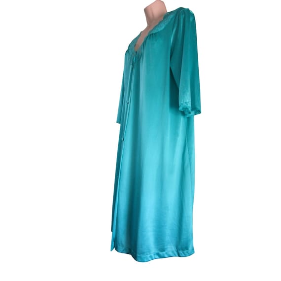 Vintage Vanity Fair Dressing Gown Lace Trim Turqu… - image 5